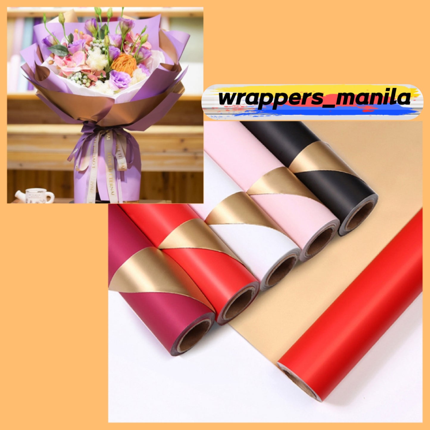 10meter per roll Double-Sided mixed Gold Wrappers Bouquet Wrapping Material (Waterproof)