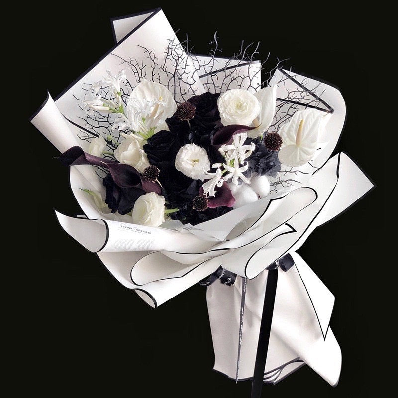 20pcs Wrappers Black & White Nobles Lining Bouquet Wrapping Material (Waterproof)